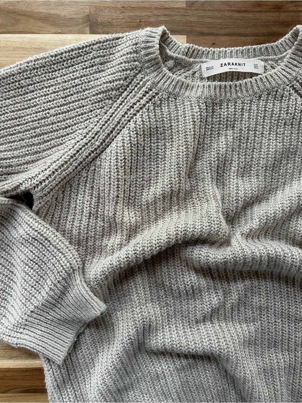 Zara Light Gray Ribbed Crewneck Sweater